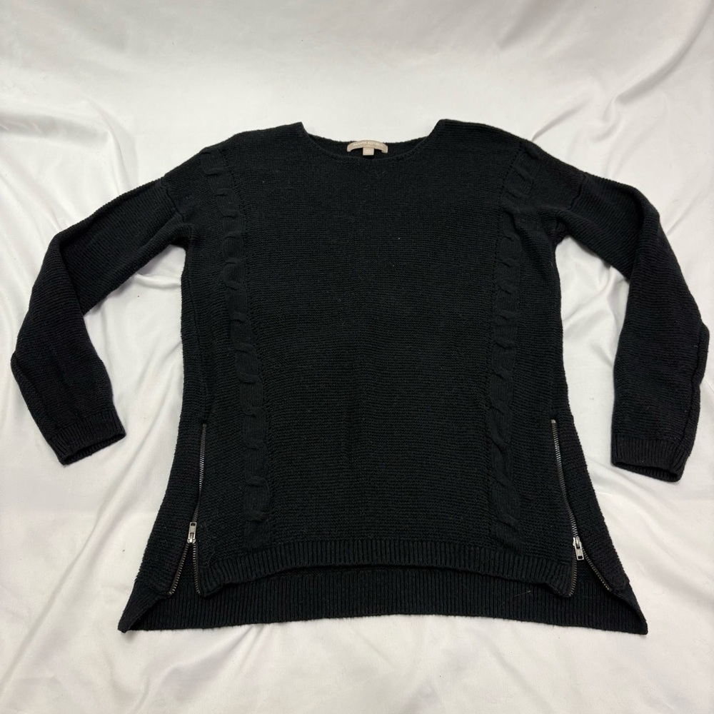 Banana Republic Wom XS Black Cable Knit Cotton Blend Zip Front Pullover Sweater